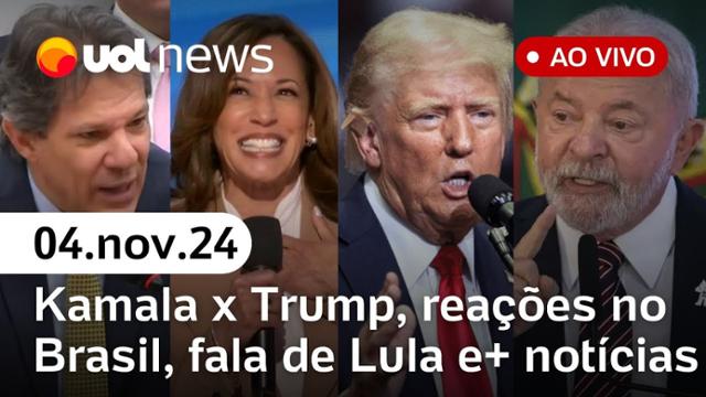 trump-x-kamala:-pesquisa,-reacoes-de-lula-e-bolsonaro;-telebras-e-‘pedalada’-e+-noticias-|-uol-news-04/11/24