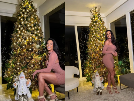 juju-salimeni-exibe-arvore-de-natal-com-decoracao-dourada-e-bolas-banhadas-a-ouro