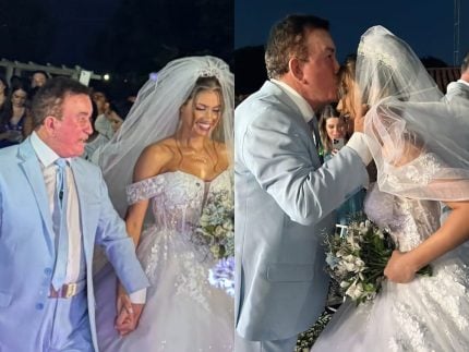 ai-vem-os-noivos:-veja-fotos-do-casamento-de-amado-batista-e-miss-51-anos-mais-nova