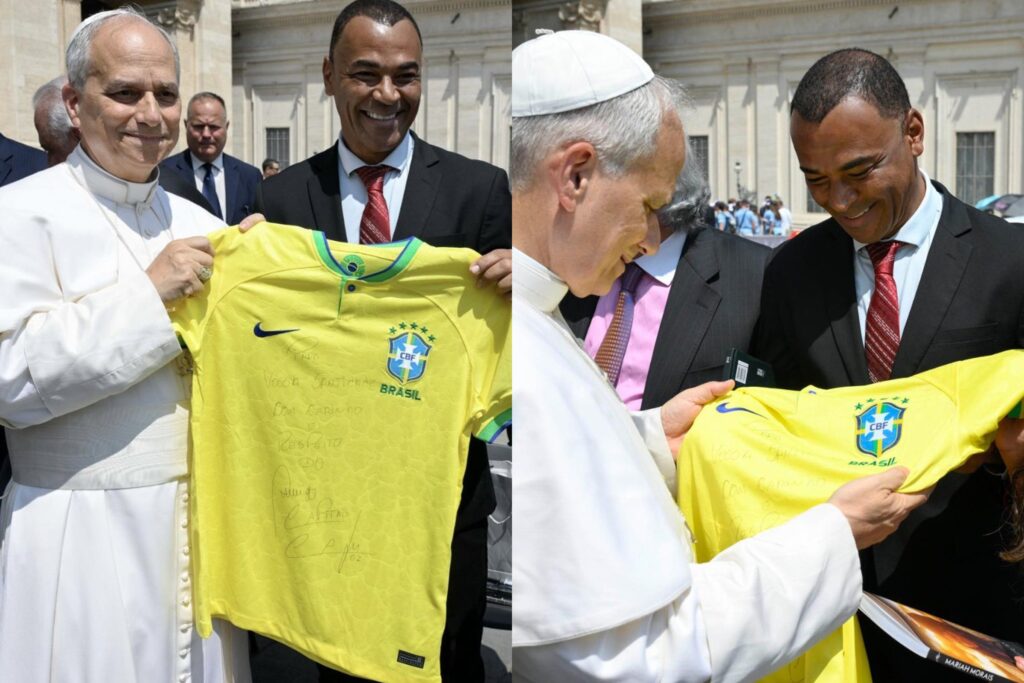 cafu-presenteia-papa-leao-xiv-com-camisa-da-selecao-brasileira.-video