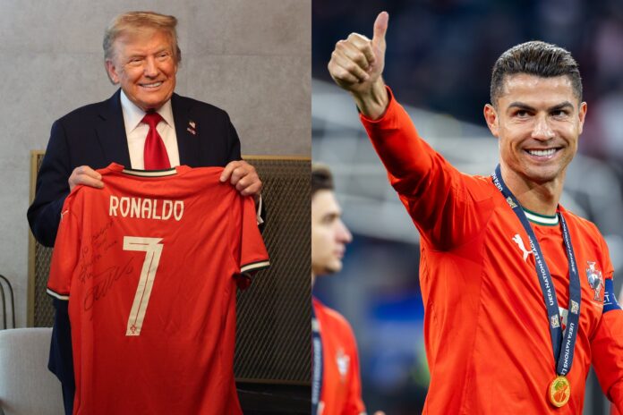 cristiano-ronaldo-presenteia-trump-com-camisa:-“jogando-pela-paz”