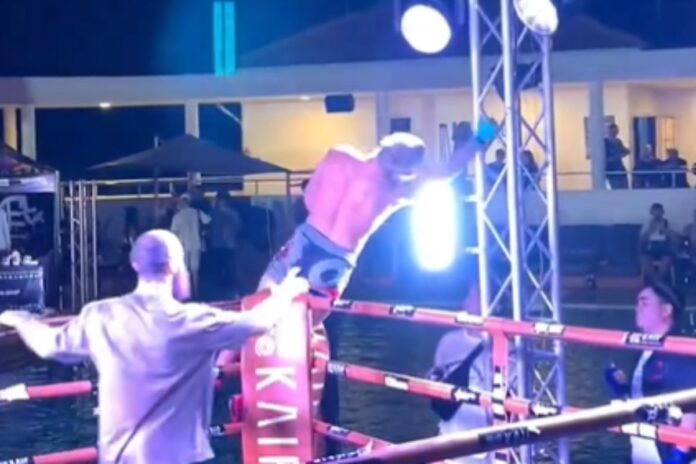 video:-lutador-leva-choque-apos-vitoria,-sai-nadando-e-surpreende-web
