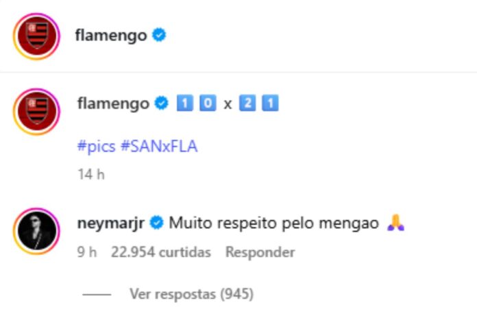 neymar-comenta-post-do-flamengo-nas-redes-sociais:-“muito-respeito”