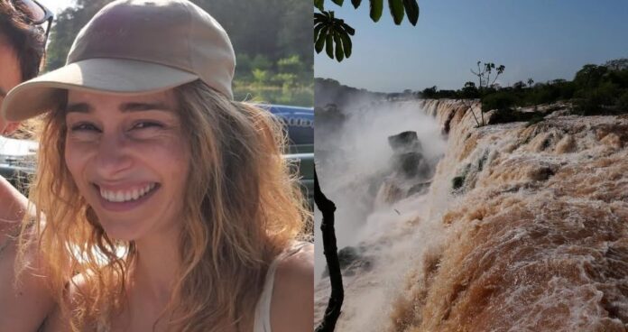emilia-clarke,-estrela-de-“game-of-thrones”,-visita-as-cataratas-do-iguacu