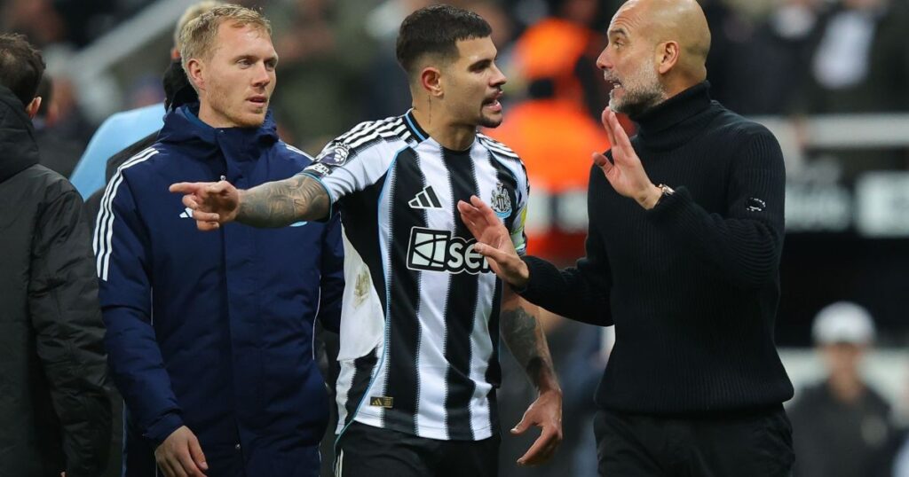 bruno-guimaraes-discute-com-guardiola-apos-brilhar-em-vitoria-do-newcastle