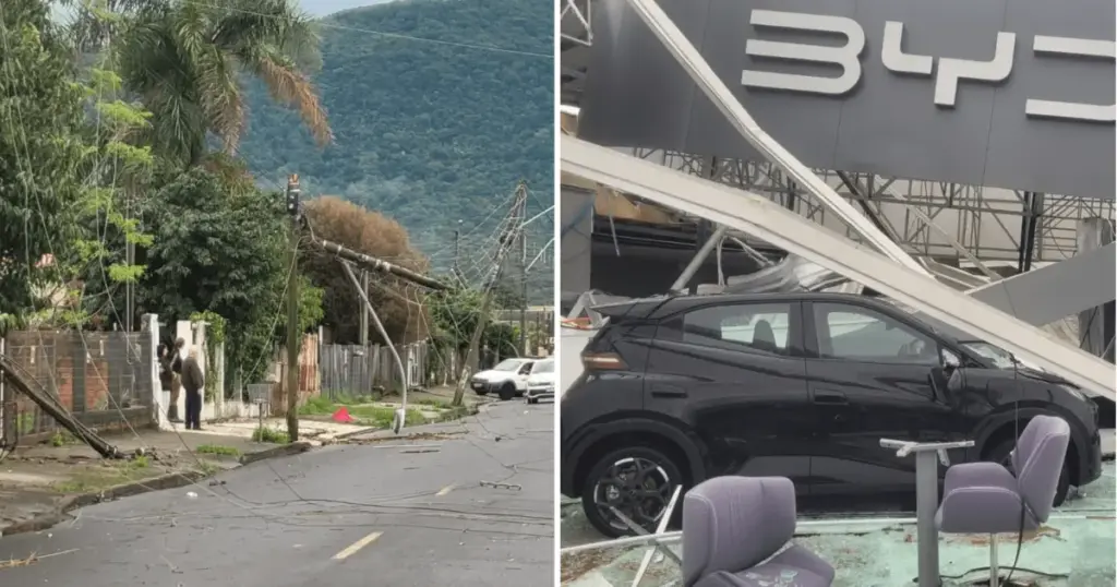 Temporal destelha 210 casas e derruba estrutura de concessionária no RS