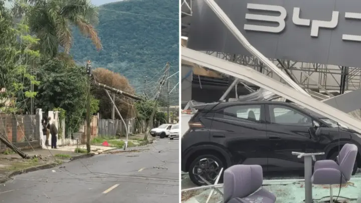 Temporal destelha 210 casas e derruba estrutura de concessionária no RS