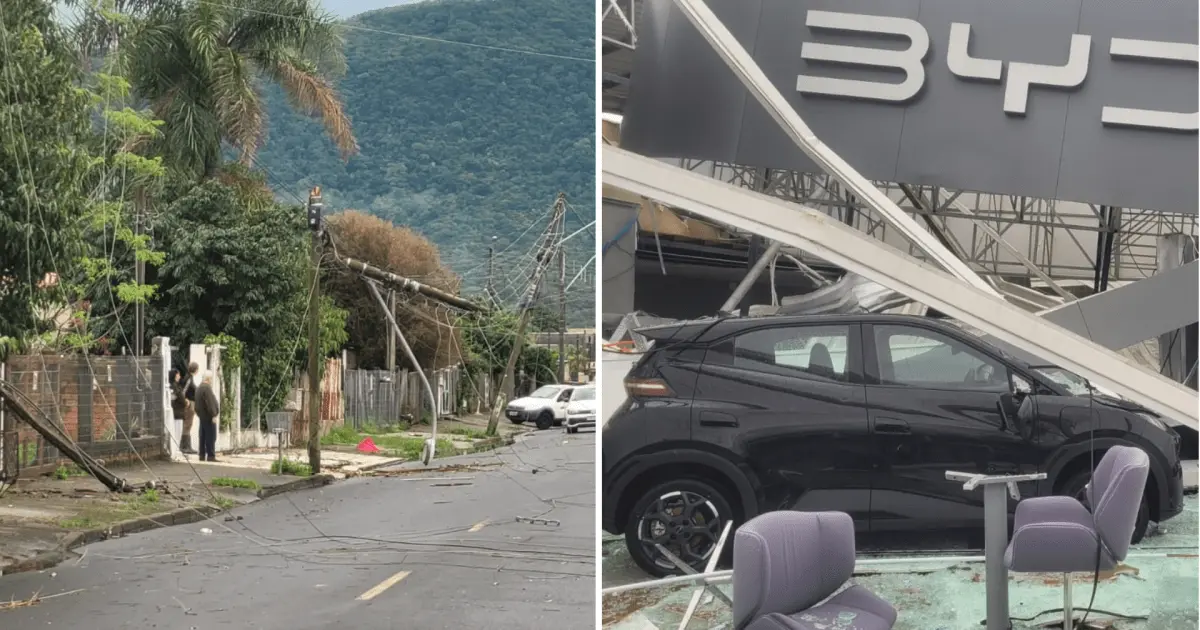 Temporal destelha 210 casas e derruba estrutura de concessionária no RS