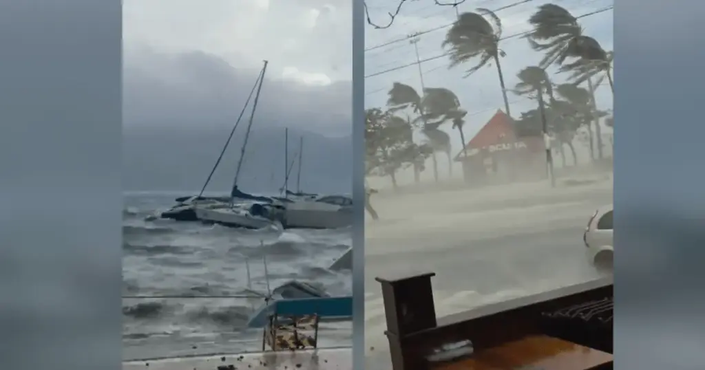 Ventos acima de 100 km/h no litoral de SP empurram barcos e levantam areia