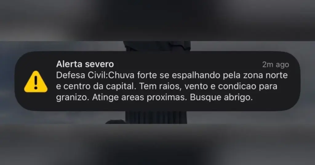 Defesa Civil emite alerta severo para chuva forte, raios e ventos em SP