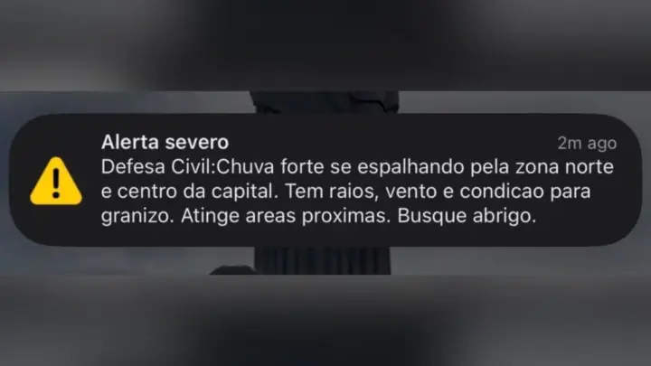 Defesa Civil emite alerta severo para chuva forte, raios e ventos em SP