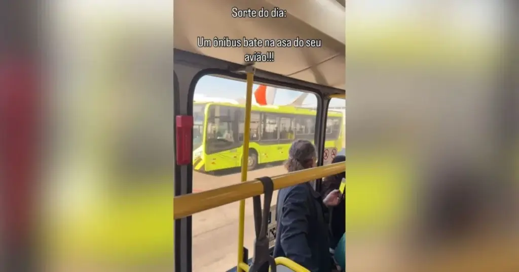 Vídeo: ônibus bate na asa de avião durante embarque em Guarulhos (SP)
