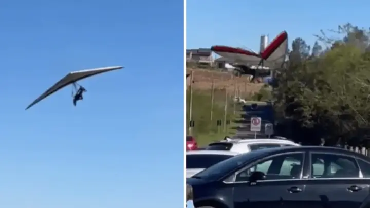 Vídeo: piloto de asa-delta cai em cima de carro no RS