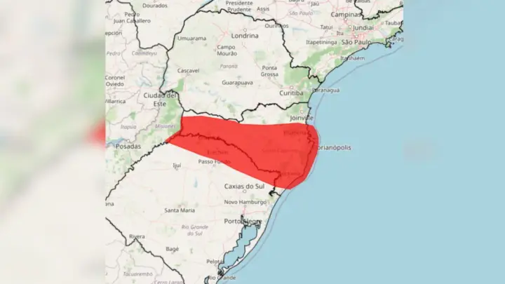 Alerta vermelho de grande perigo para chuva é emitido para SC e RS