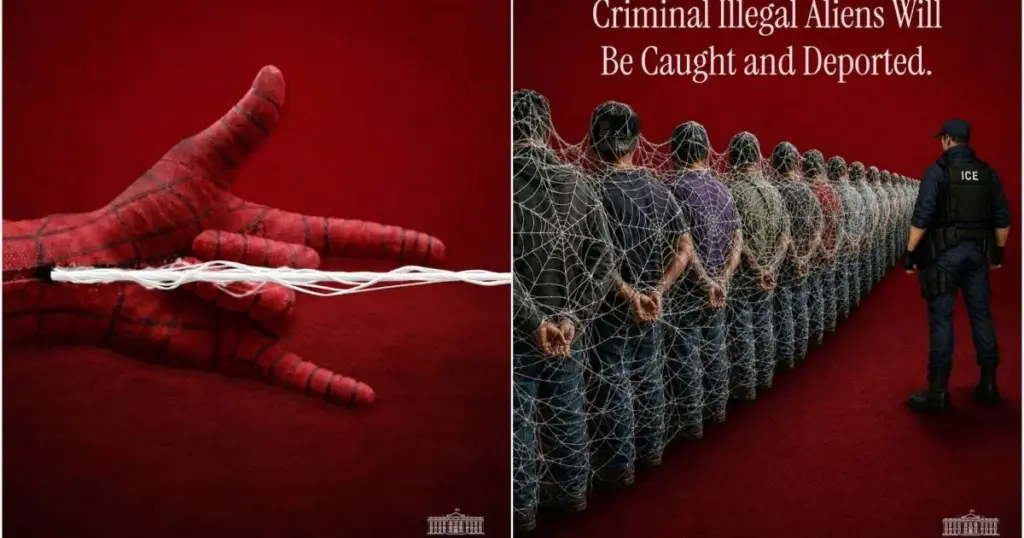 Casa Branca posta montagem do Homem-Aranha prendendo imigrantes irregulares