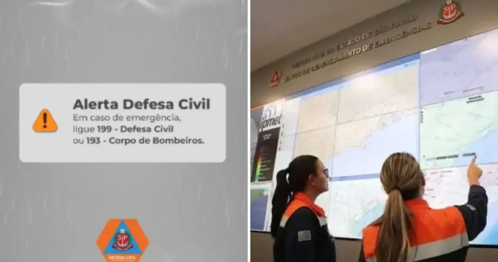 Defesa Civil envia alertas severos de chuva e rajadas para 24 regiões de SP