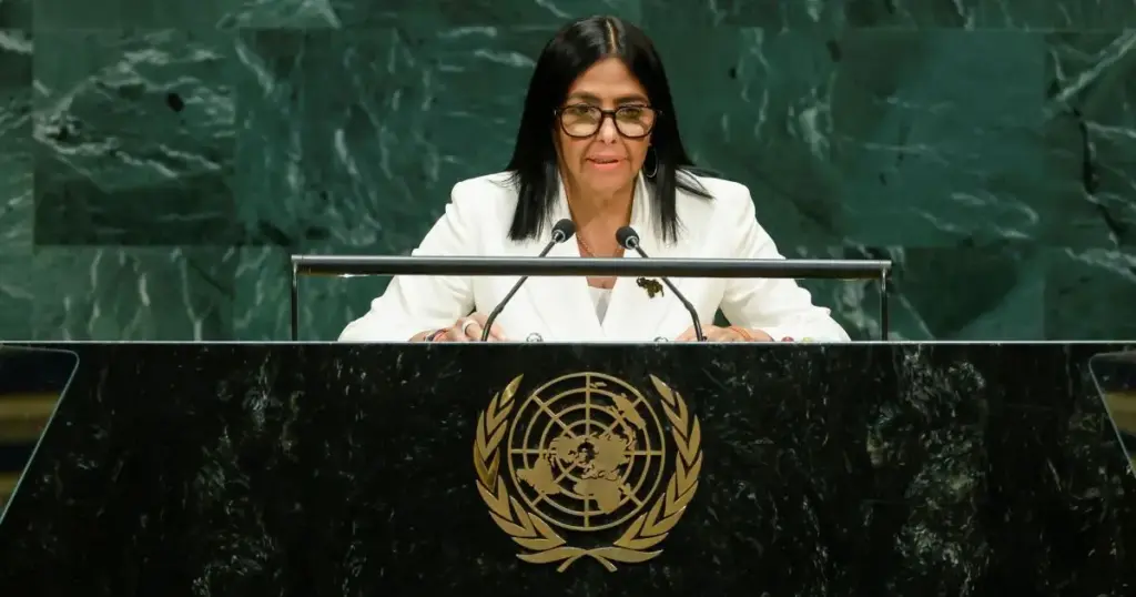 Na ONU, Delcy ignora Maduro, acena a Trump e promete eleições na Venezuela