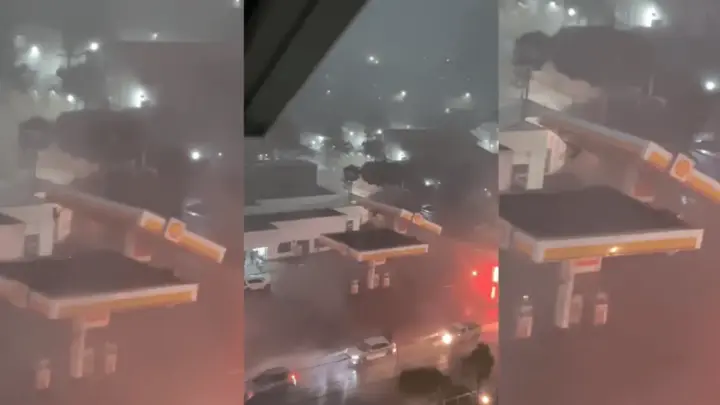 Rajada de vento ‘tomba’ teto de posto de gasolina no MS e assusta moradores
