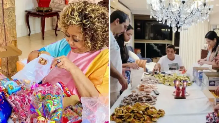 Famosos distribuem doces em dia de Cosme e Damião; veja