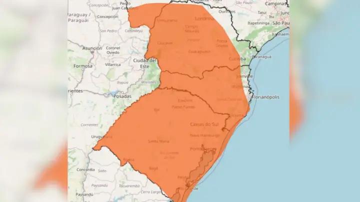 Inmet emite alerta de perigo para tempestades no Sul nesta segunda (21)