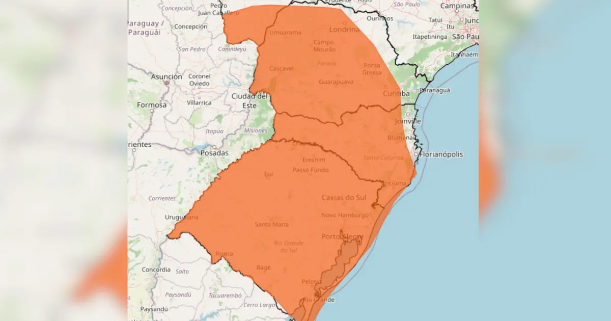 Inmet emite alerta de perigo para tempestades no Sul nesta segunda (21)