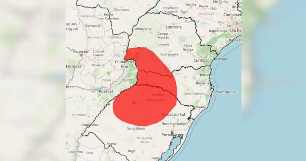 Inmet emite alerta vermelho de grande perigo para tempestade na Região Sul