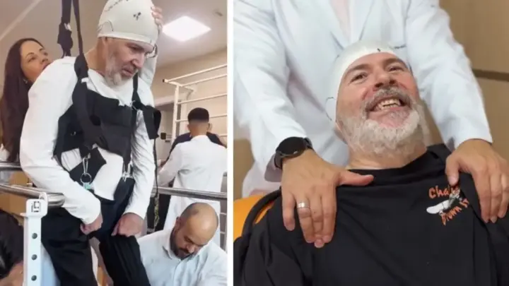 Após ser baleado na cabeça Mingau ‘fica de pé’ em sessão de fisioterapia