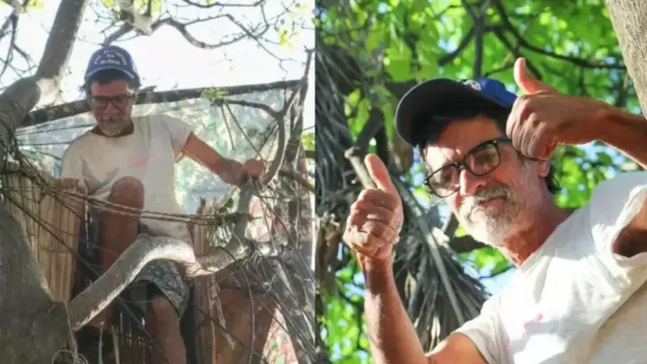 Aos 53 anos, homem vive em árvores há mais de uma década construindo abrigos com paletes e cobertores