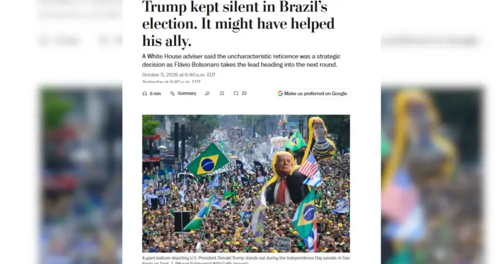 Trump manteve silêncio sobre Brasil para ajudar Flávio, diz Washington Post