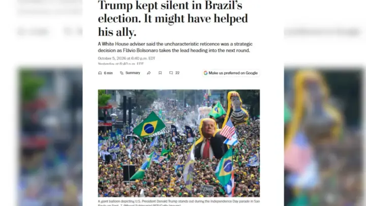Trump manteve silêncio sobre Brasil para ajudar Flávio, diz Washington Post