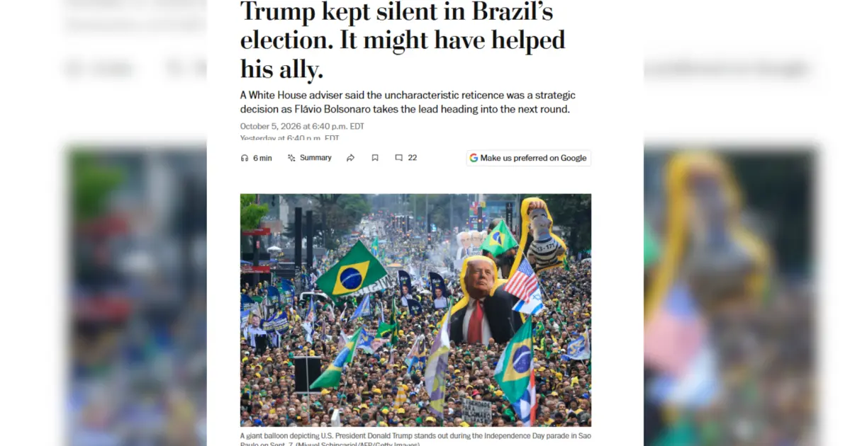 Trump manteve silêncio sobre Brasil para ajudar Flávio, diz Washington Post