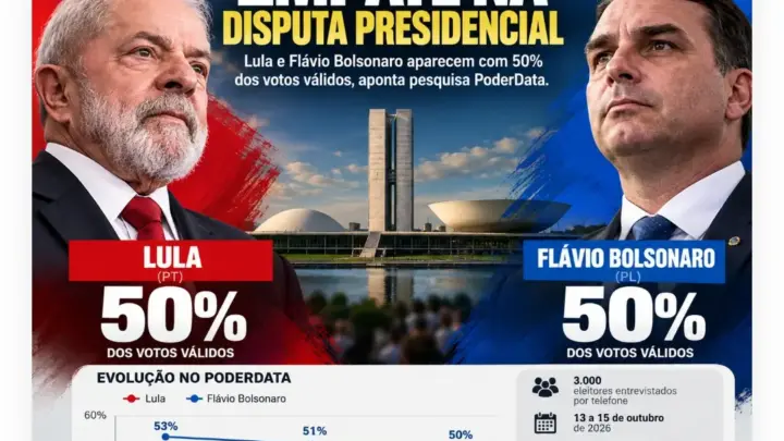 PoderData: Lula chega a 50%, Flávio Bolsonaro despenca 3 pontos  e disputa presidencial registra empate absoluto