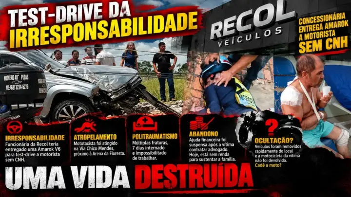 TEST-DRIVE DO HORROR: Recol Veículos vira ré após entregar Amarok V6 a motorista sem CNH que atropelou e deixou mototaxista politraumatizado; Detalhes