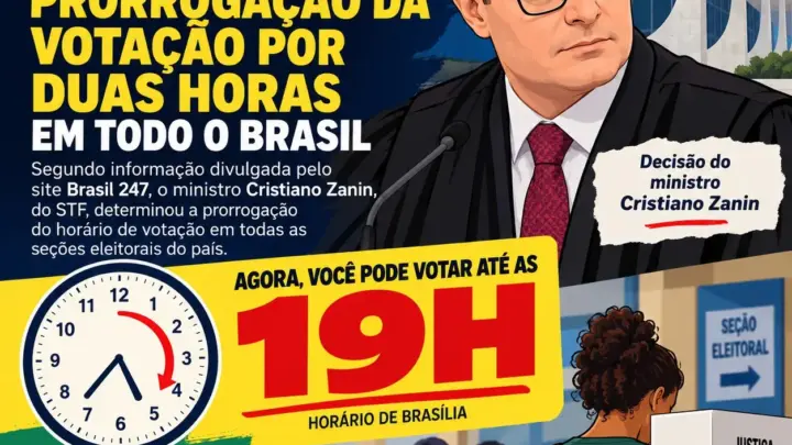 URGENTE: Zanin determina prorrogação da votação por duas horas em todo o Brasil, informa site