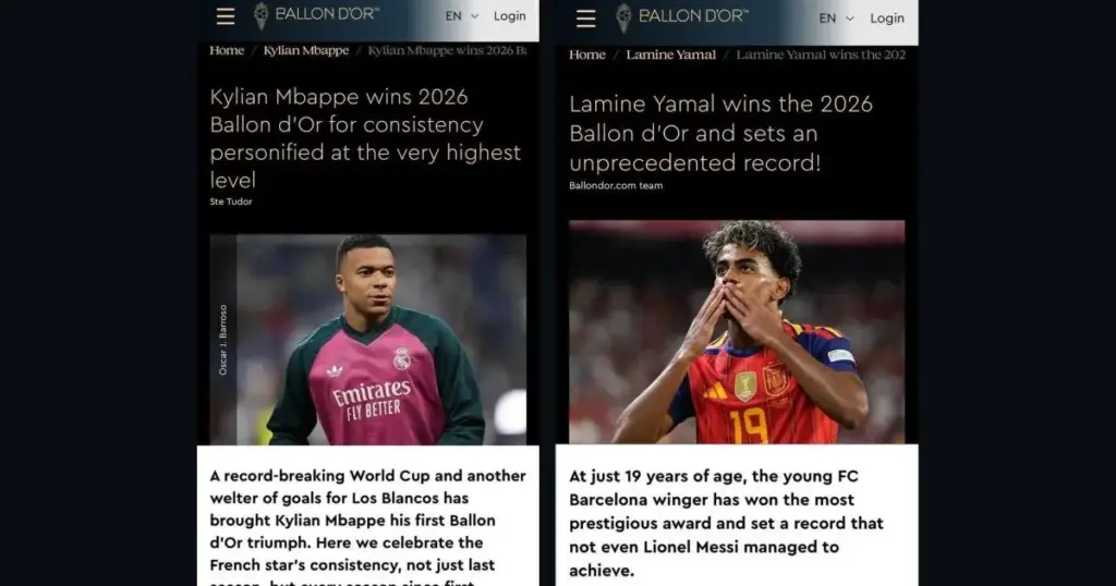 Site da Bola de Ouro comete gafe e entrega vencedores antes da premiação