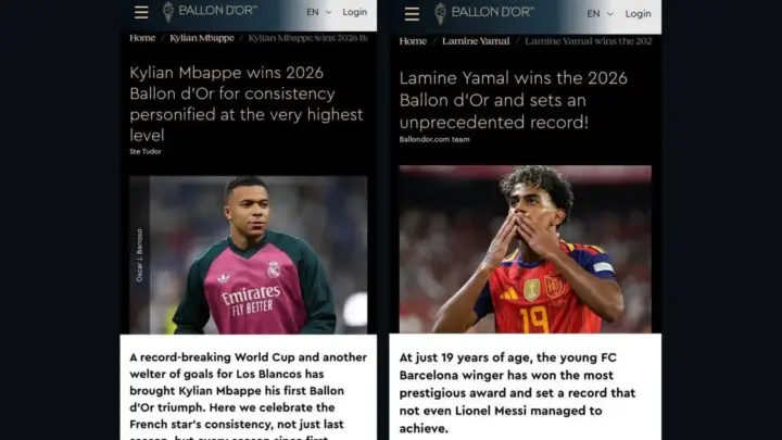 Site da Bola de Ouro comete gafe e entrega vencedores antes da premiação