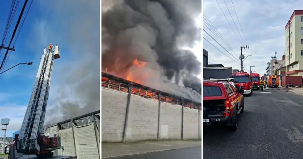 Incêndio de grandes proporções mobiliza mais de 40 bombeiros em SC